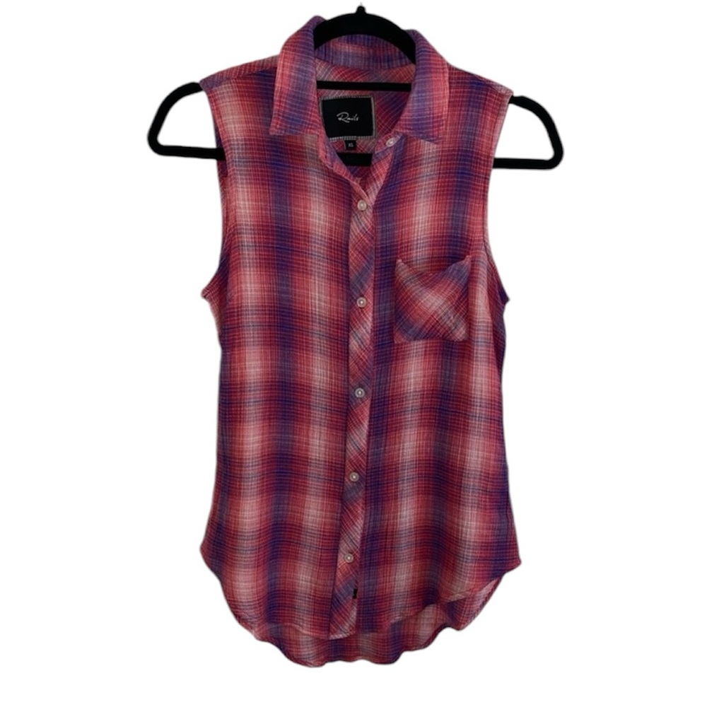 Rails Pink Plaid Button Down Tank Top Size Xs - image 1